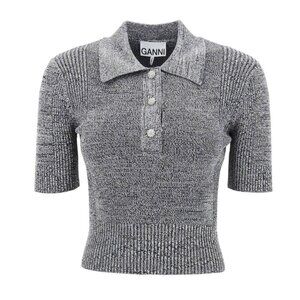 GANNI - stretch knit polo w/ jewel buttons XS